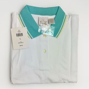 E.P Luxury Primm Valley Polo Shirt Men’s L White Teal Golf Mexico Cotton Mirage